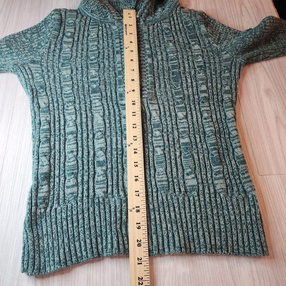 DKNY Jeans Women's Sweater SZ M Hooded 1/2 Zip Pullover Knit  Green Bell Sleeve - Picture 10 of 12